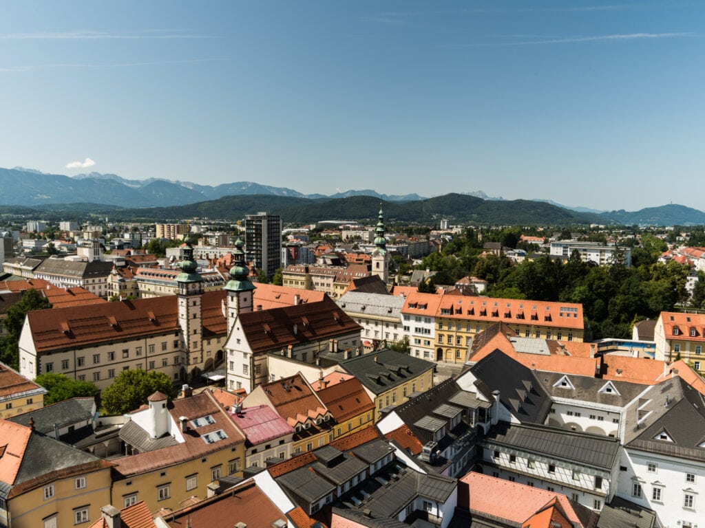 Ausblick auf die Klagenfurter Innenstadt vom Klagenfurter Stadtpfarrturm