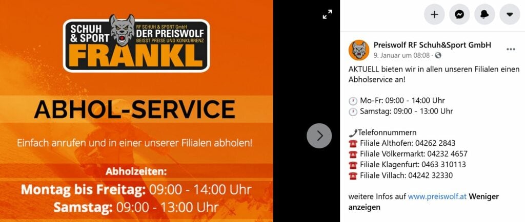Frankl Abholservice Facebook, Service, Wintersportartikel, 9020 Klagenfurt am Wörthersee, click and collect
